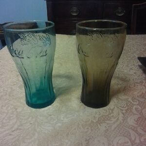 Coca-Cola Glass Pair in Blue and Brown
